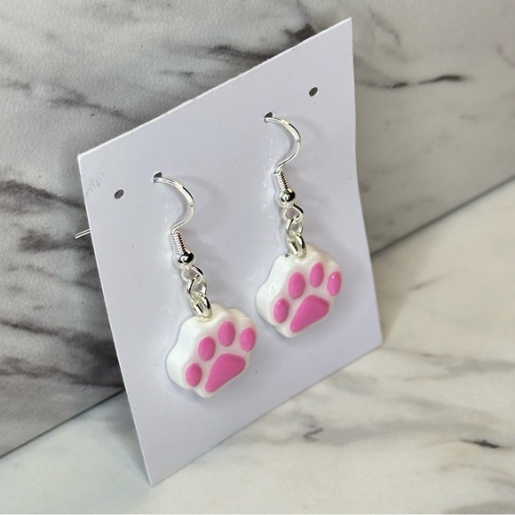 Animal Paw Print - Handmade Earrings - White - Picture 4 of 7